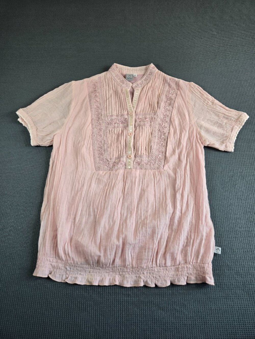 Blusa Pink Embroidered Beaded Blouse Size XL Boho Top